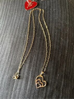 Gold Double Heart Pendant Necklace - Women Jewelry 14k size #18
